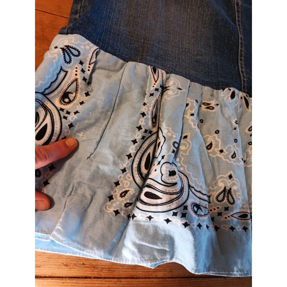 Upcycled Denim Skirt Juniors 11 Bandana Ruffle Western Frill Stretch Arizona - Picture 4 of 10